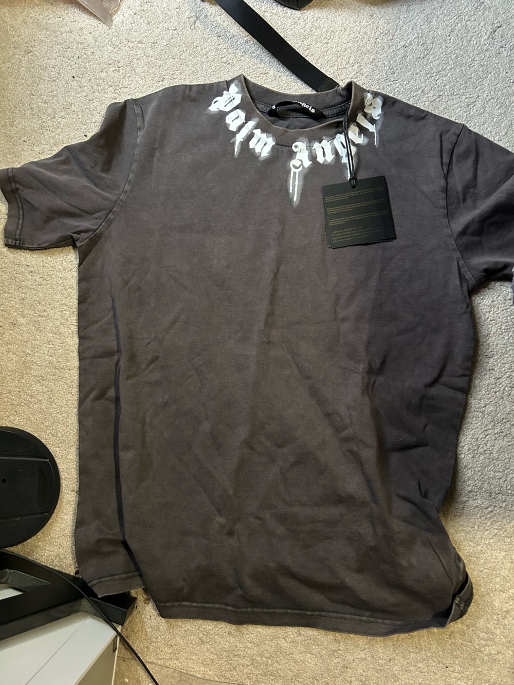 Palm Angels Men's Short Sleeve Crewneck T-Shirt - Charcoal with White Logo